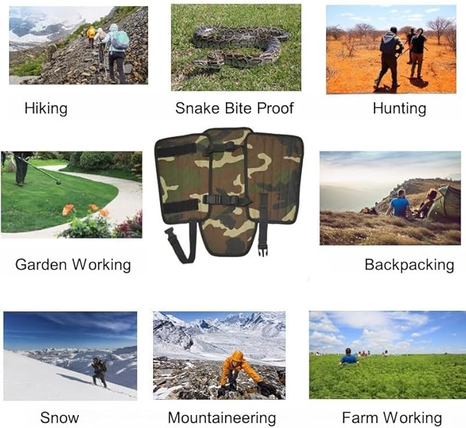 Snake Proof Leg Gaiters, Waterproof 1000D Oxford, Military Green Camo, Adjustable Buckle Design