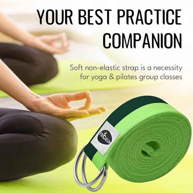 TECEUM Yoga Strap & Mat Strap – 2 IN 1 – Cotton – 6 ft 8 ft 10 ft (30+ colors) – Adjustable Non-Slip Belt for Yoga, Pilates, Stretching, Physical Therapy, Fitness & Home Workout – For Carrying Mats