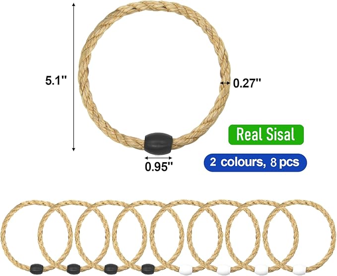 8 Pack Sisal Rope Ring Toss Game Replacement Parts for Adults and Kids, Outdoor Toss Rings for Agility Practice and Speed Game and Yard Games and Lawn Games for Party (Black and White)