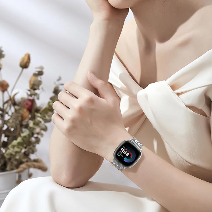 Braided Band Compatible with Fitbit Versa 4 Bands for Woman/Versa 3/Sense 1/Sense 2 Band, Magnetic Clasp Fabric Nylon with Designer Interlock Buckle Straps for Fitbit Versa4/3/Sense1/2