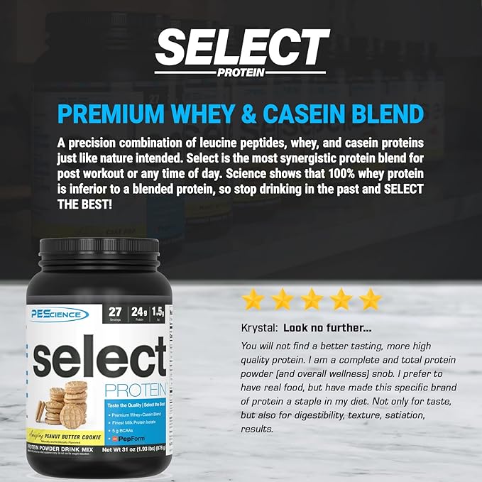 PEScience Select Protein Powder, Whey and Casein Blend, Clean Protein Powder for Women and Men, Low Calorie, Low Carb, Keto Friendly, Gluten Free - Peanut Butter Cookie - 27 Servings