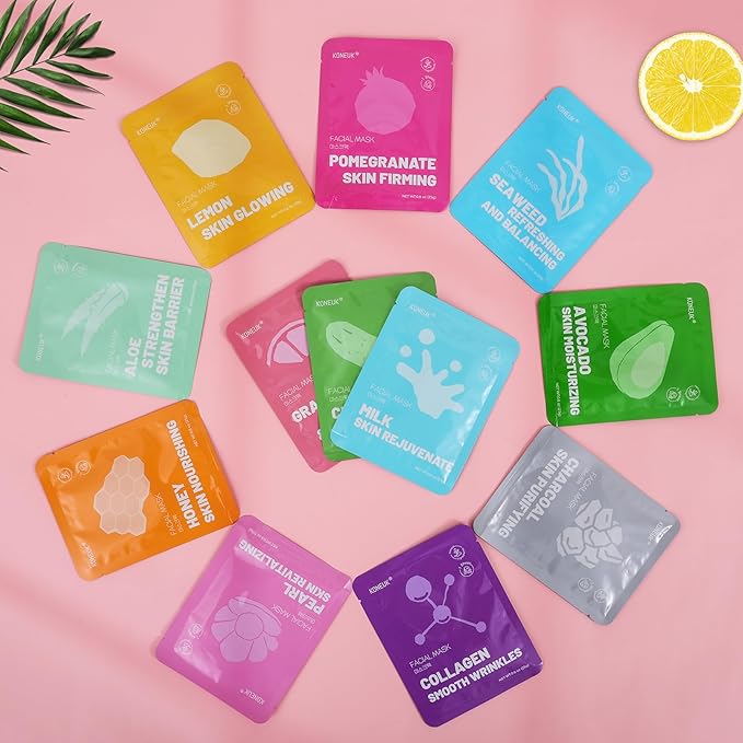12 Pack Collagen Hydrating Face Masks Skincare, Sheet Face Mask for All Skin Types, Facial Masks Set for Women Skin Care, Face Mask Bulk Spa Gifts for Women