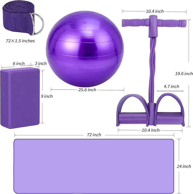 Yoga Mat Set for Beginners,Yoga Mat with Carrying Strap,Yoga Blocks 2 Pack with Yoga Strap,Yoga Ball,Ankle Puller,11-Piece Yoga Kits and Sets for Beginners,Yoga Starter Kit for Women Men