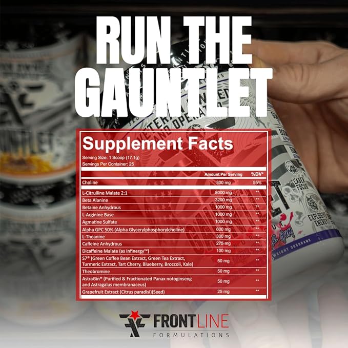 Gauntlet Pre-Workout Powder, Explosive Workouts, Laser Focus, Mid Stim, Amazing Flavor, Veteran Owned and Operated (25 Servings, Blue Coconut Lemonade)