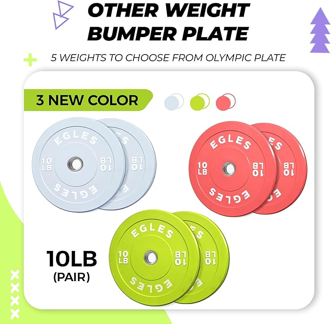 EGLES Vibrant Colorful Olympic Weight Plates, Rubber Barbell Plates, 2-inch Standard Virgin Rubber Bumper Plate 10 15 25 35 45LB for Home Gym Weightlifting, Strength Training, Fit Workouts