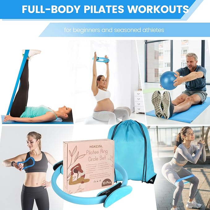 Home Pilates Essentials Kit for Women,Pilates Equipment Set with 9 Inch Yoga Ball,Figure 8 Resistance Band,Pilates Bands & Accessories,Pilates Ring and Ball Set for Beginners Home Workouts