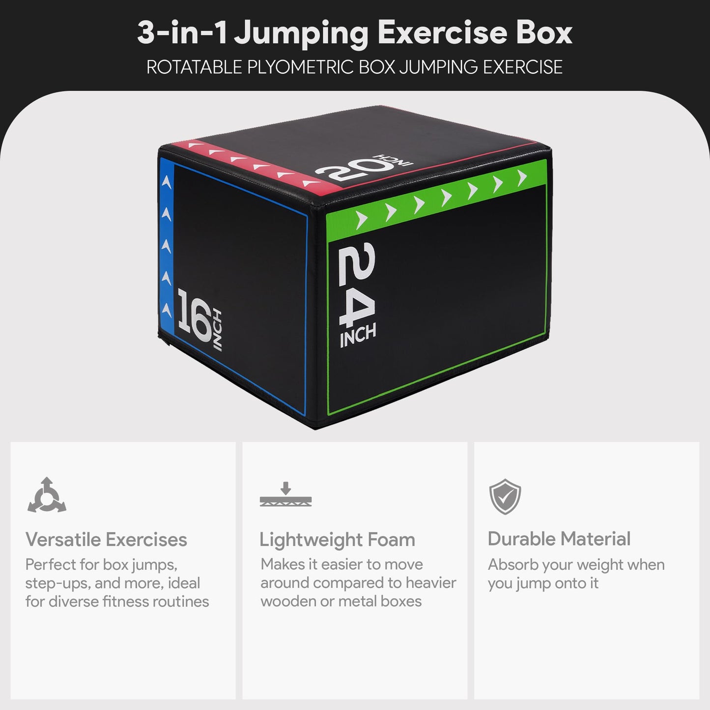 BalanceFrom 3-in-1 Foam Plyometric Jump Box for Home Gym, Multiple Heights
