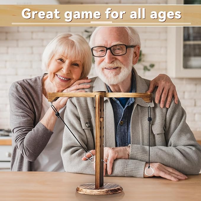 Uzoli Ring Toss Game for Adults, Wooden Hook and Ring Game, Fun Ring Hook Throwing Game Outdoor and Indoor, Family Game for Party Camping Yard