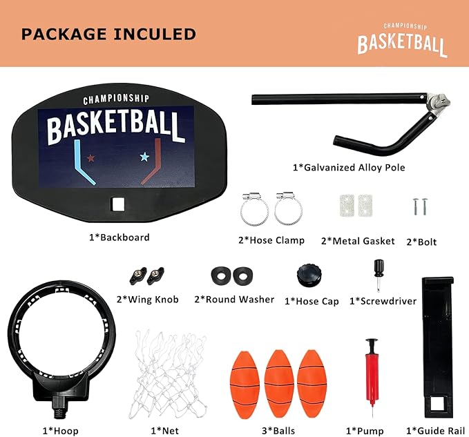 Trampoline Basketball Hoop Attachment, with 3 Mini Balls and Air Pump, Fits All Trampoline Models, Universal Accessories of All Ages, Height and Angle Adjustable