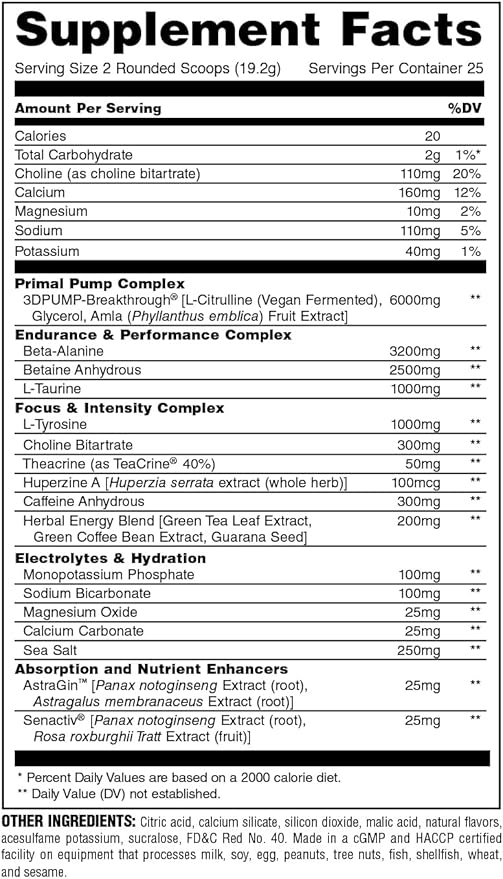 Animal Primal Muscle Hydration + Preworkout Powder ??Contains Beta Alanine, 3DPump, Caffeine & Electrolytes ??Improves Energy, Focus, Endurance & Absorption ??New Dragon Berry Flavor, 16.9 oz