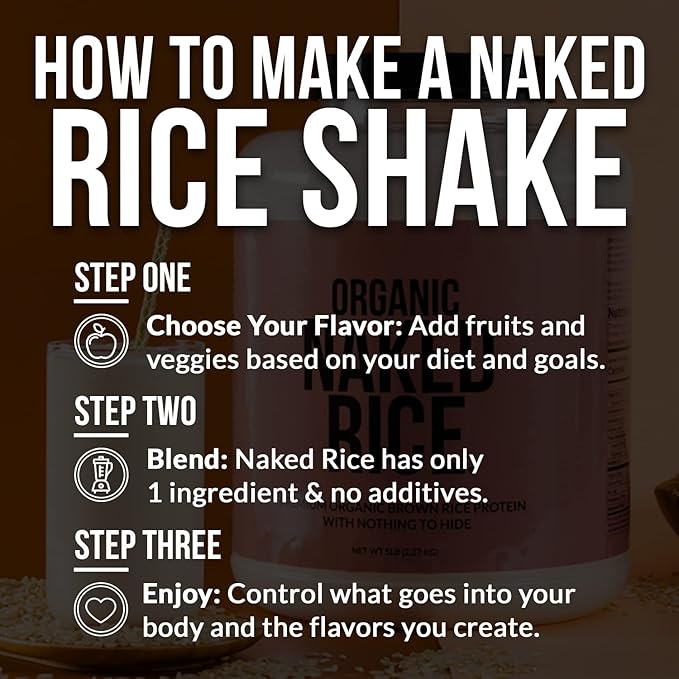 Naked Rice - Organic Brown Rice Protein Powder - Vegan Protein Powder - 5Lb Bulk, GMO Free, Gluten Free & Soy Free. Plant-Based Protein, No Artificial Ingredients - 76 Servings