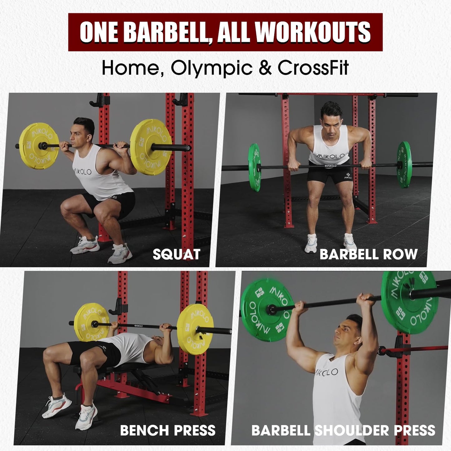 Mikolo 7ft Olympic Barbell, Barbell for Weightlifting and Powerlifting 45lb, Olympic Bar for