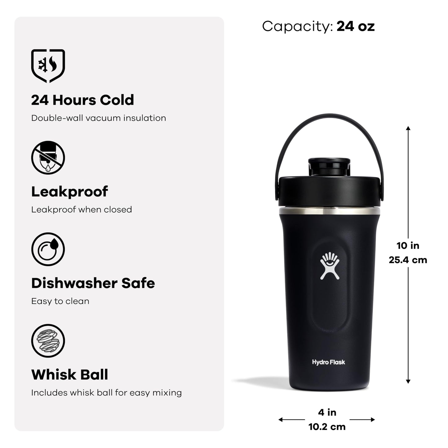 Hydro Flask Shaker Bottle – Insulated Stainless Steel Gym Bottle for Pre Workout & Protein 24 Oz