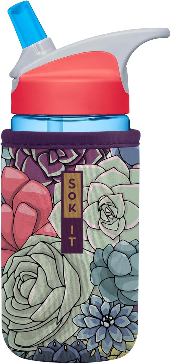 Sok It BotlSok Water Bottle Sleeve Insulated Neoprene Cover (Succulents, Fits 12oz CamelBak or Nalgene)