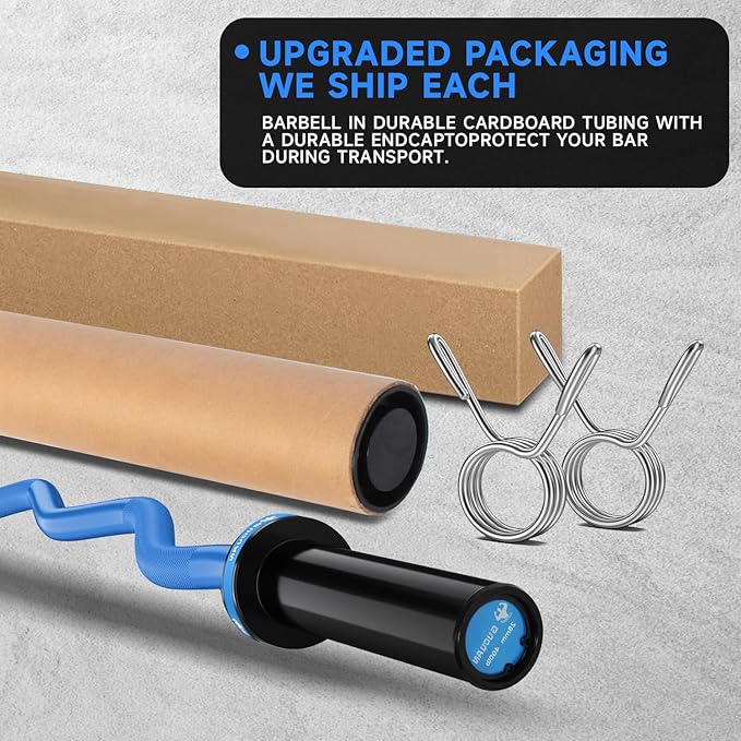 Olympic EZ Curl Barbell Bar, 400LBS Weight Capacity Olympic Curl Bar, 4ft Barbell Weight Bar with Knurled Grip for 2 Inch Weight Plates, Hip Thrusts,Squat,Biceps-Home Gym Weight Bar