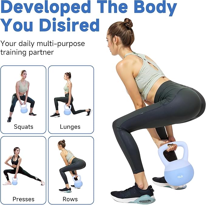 Leikefitness Soft Kettlebells,Steel Shot Filled Weights for Women and Men,Color Coded Anti Slip Soft Kettlebells,Home workout