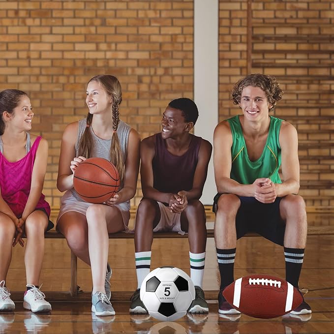 Sratte 6 Pcs Sports Balls Set for Kids Teens Adults Official Size Football Soccer Basketball with Pump Sports Equipment Bag for Youth Training Practice Gift Back to School