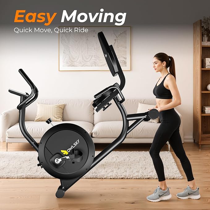 OWLSKY Recumbent Exercise Bike for Home Gym, Magnetic Stationary Bike with 16-Level Resistance, Quiet 15LBS Flywheel, 400LBS Capacity, Low-Impact Cardio & Physical Therapy