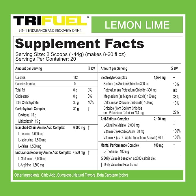 3-in-1 Endurance and Recovery, Hydration, BCAA, Electrolyte Enhanced Drink (Lemon Lime)