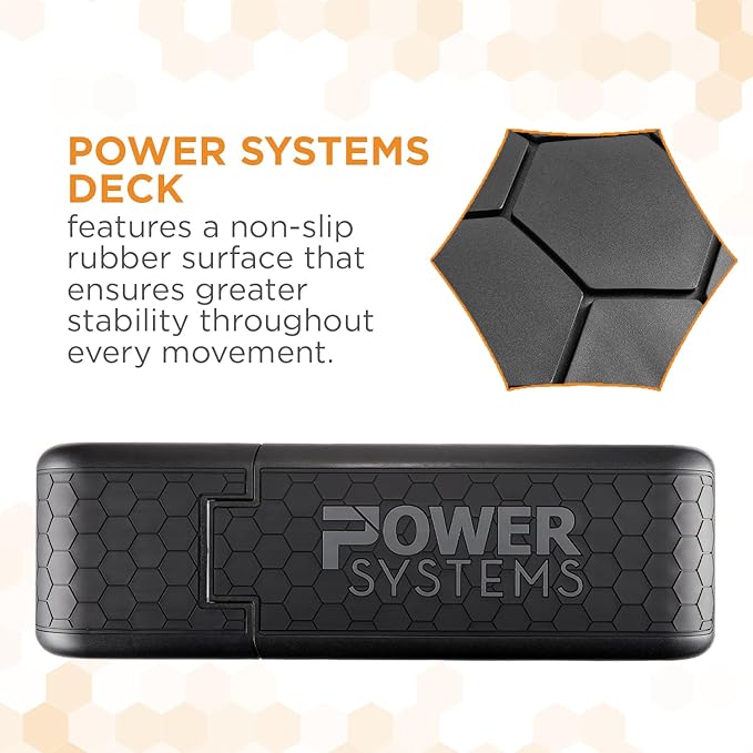 Power Systems Step Bench & Weight Bench | Aerobic Platform & Plyo Box for Cardio, Strength | Commercial Grade Full Body Home Gym Stepper | Adjustable Multifunctional Deck & Resistance Band Clips