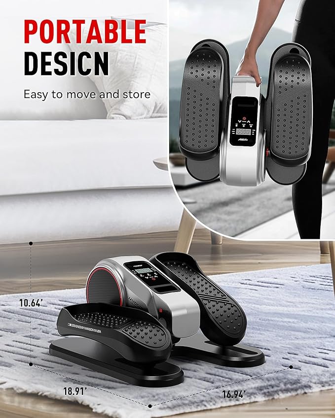 HARISON Under Desk Elliptical Machine for Seniors, Mini Elliptical with 12-Level Magnetic Resistance Adjustable, Bidirectional Motion, Pre-Assembled Low-Impact Leg Exerciser with Floor Mat