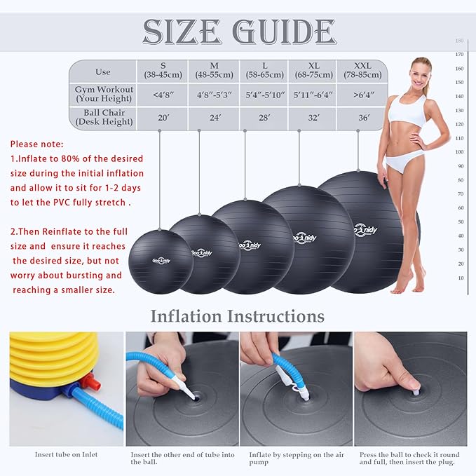 Soft Exercise ball, Anti-Burst Yoga Ball Chair Supports 2200lbs, Workout Equipment w/ Pump for Pregnancy Medicine Birthing Physical Therapy Stability Excersing Birth Swiss Fitness Gym Physio Labor Abs