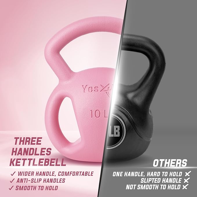 Yes4All Kettlebell, Strength Training Kettlebells for Women, Wide Multi-grip Textured Handle for Home Gym Exercises & Full Body Workout, Single 5–25 lb & Set of 10-15 lb