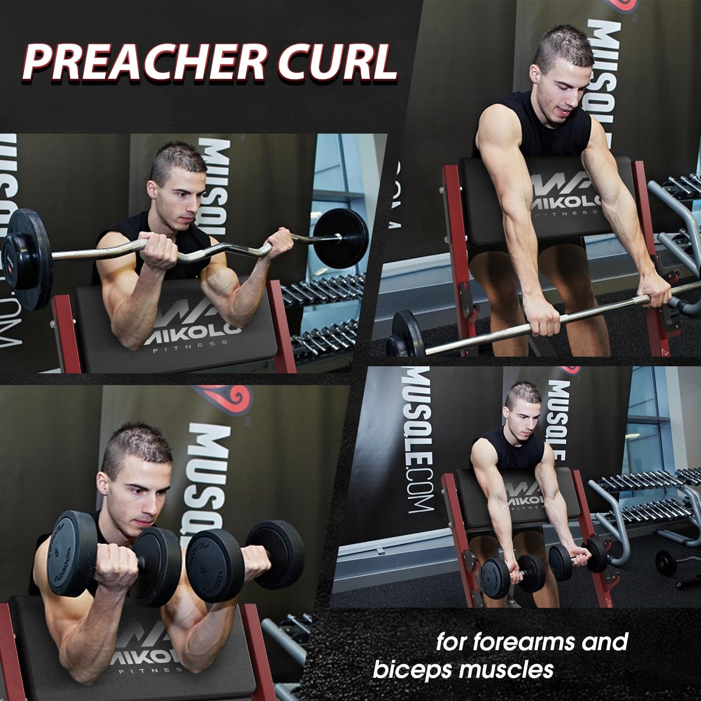 Mikolo Preacher Curl Bench, Seated Arm Isolated Barbell Dumbbell Bicep Station, Bicep Curl Machine