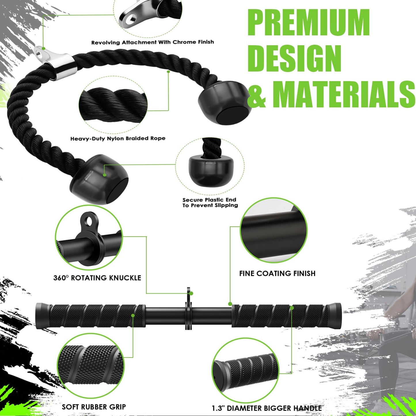 Cable Machine Attachment,LAT Pulldown Attachments Upgraded 1.3 Inch Comfort Grip Cable Attachments