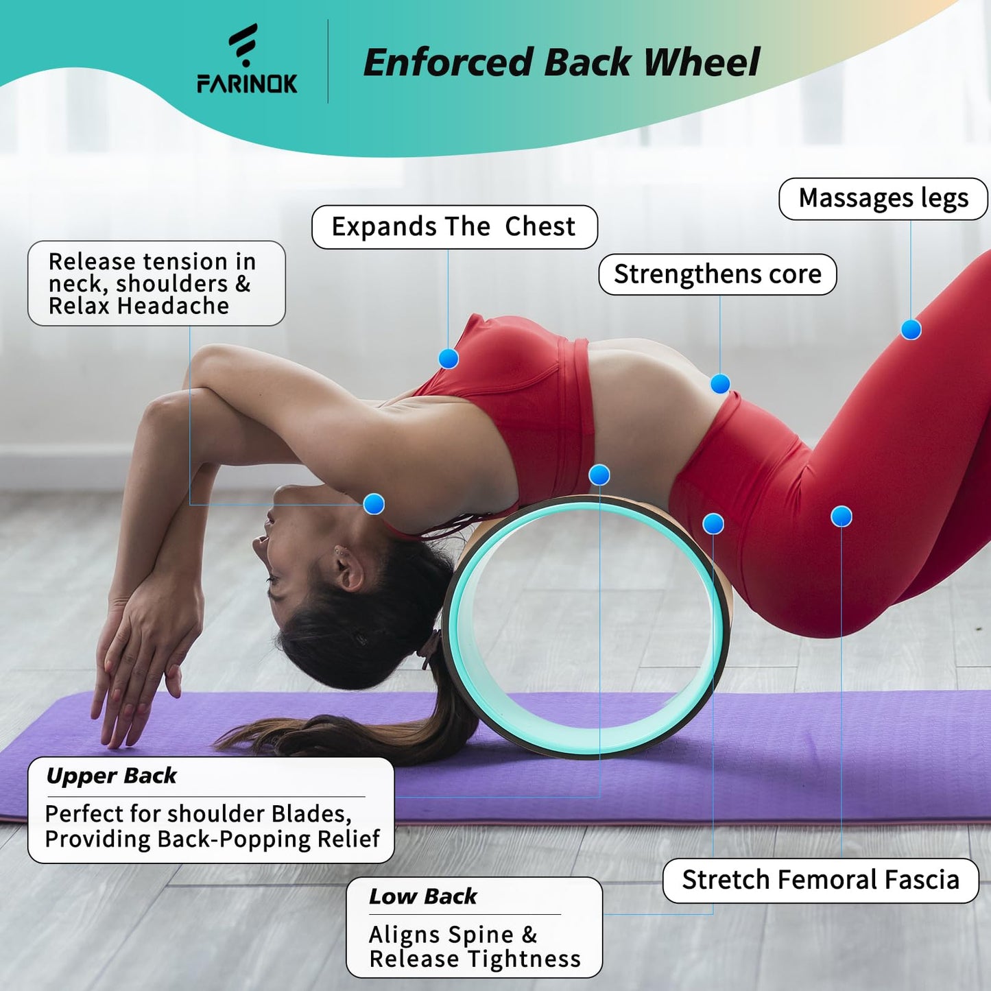 Cork Roller, Yoga Wheel, Upgraded Back Wheels for Pain Relief & Stretching