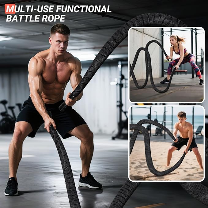 Battle Rope 1/1.26/1.5/2 Inch Diameter,Pink 30FT/40FT/50FT Exercise Workout Ropes for Home Gym Heavy Weighted Training Rope for Working Out