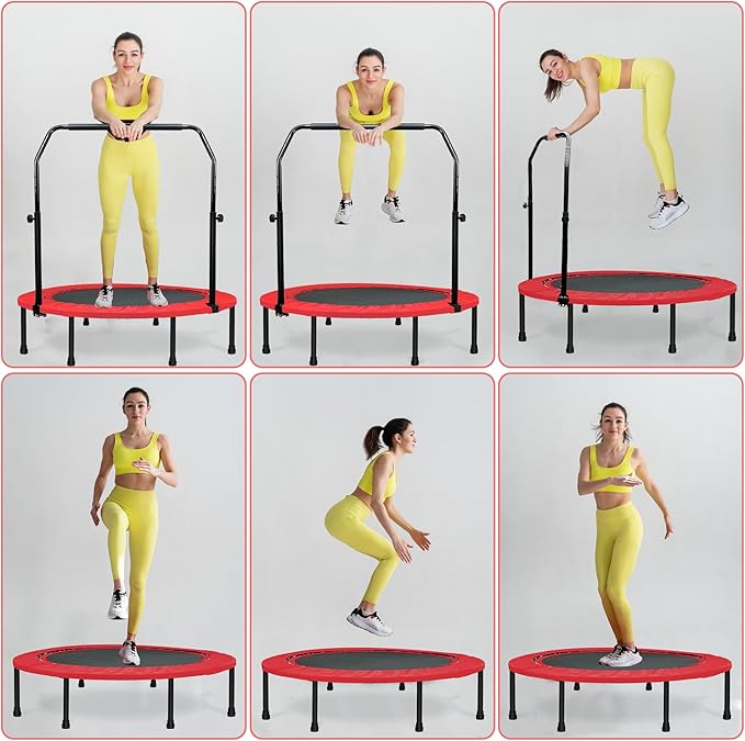 450 LBS Foldable Mini Trampoline for Adults & Kids 40" Rebounder Trampoline with Adjustable Foam Bar for Indoor Workout Fitness