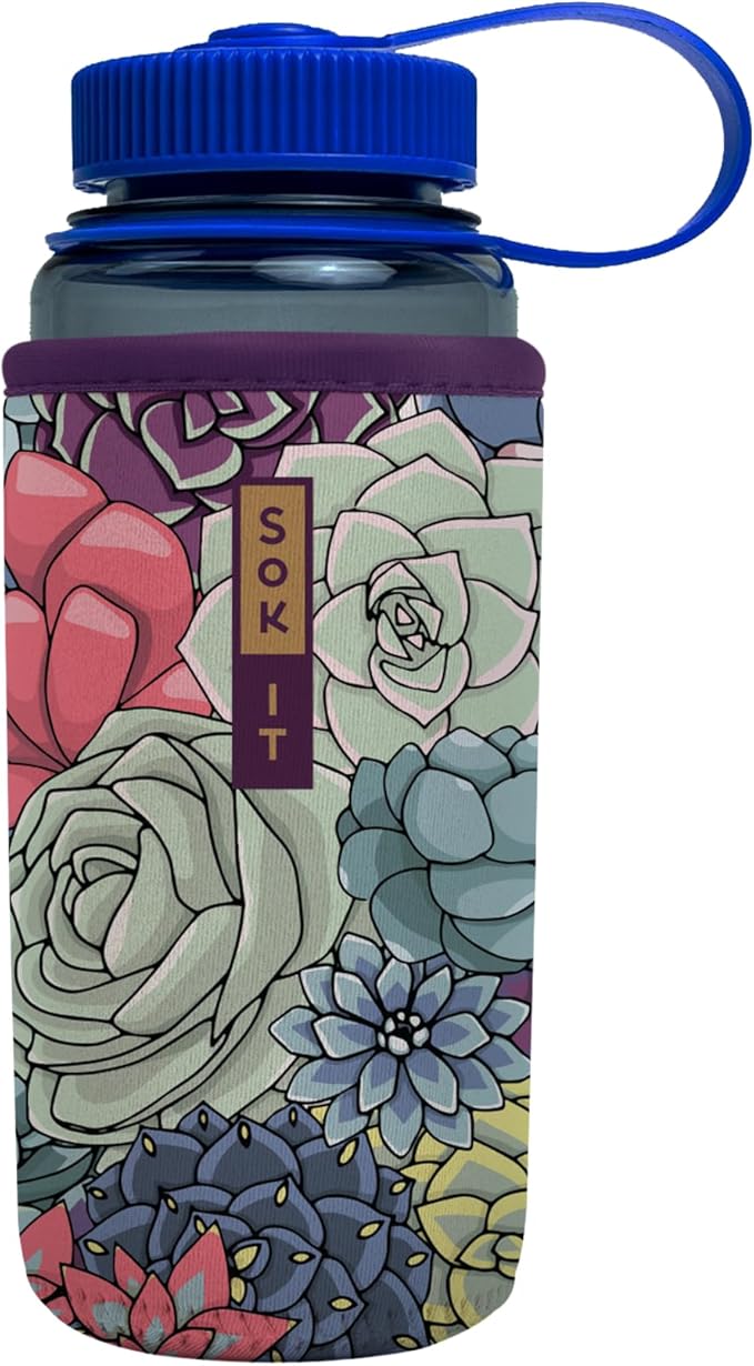 Sok It BotlSok Water Bottle Sleeve Insulated Neoprene Cover (Succulents, Fits 16oz CamelBak or Nalgene)