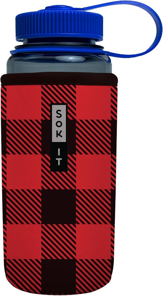 Sok It BotlSok Water Bottle Sleeve Insulated Neoprene Cover (Buffalo Check, Fits 16oz CamelBak or Nalgene)