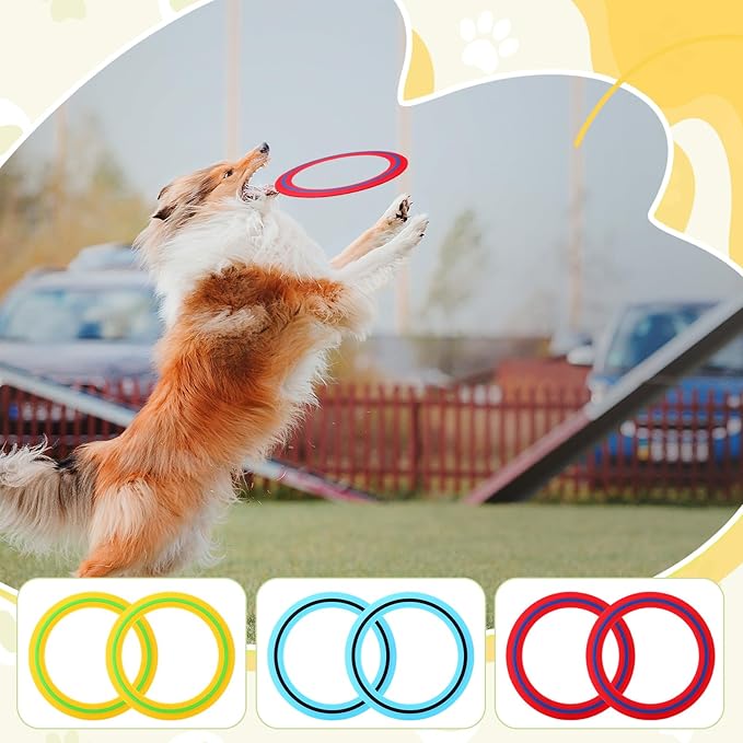 Soulchen 6 Pack Silicone Flying Ring 11 Inch Flying Disc Bulk for Backyard Pool Outdoor Soft Sports Family Camping Activities Sports Tossing Game Gifts (Blue, Yellow and Red)