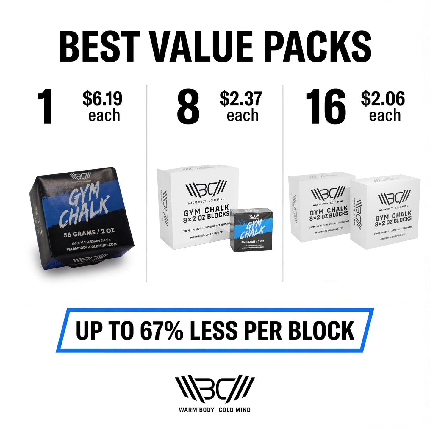 WARM BODY COLD MIND Premium Chalk Block for Weight Lifting - Hand Grip for Cross Training