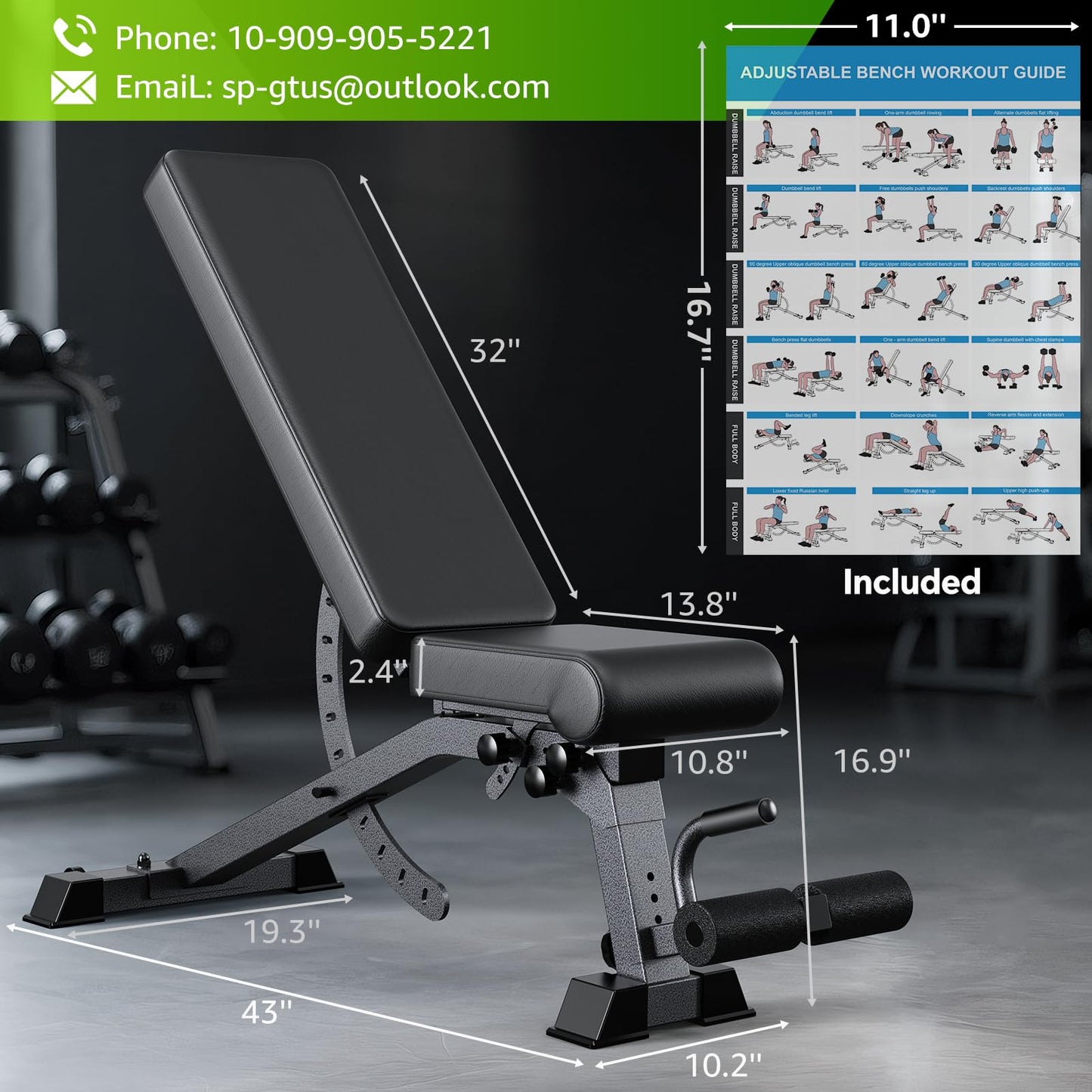 Adjustable Weight Bench for Home Gym, Heavy-Duty Incline Decline Bench with 12 Backrest Positions