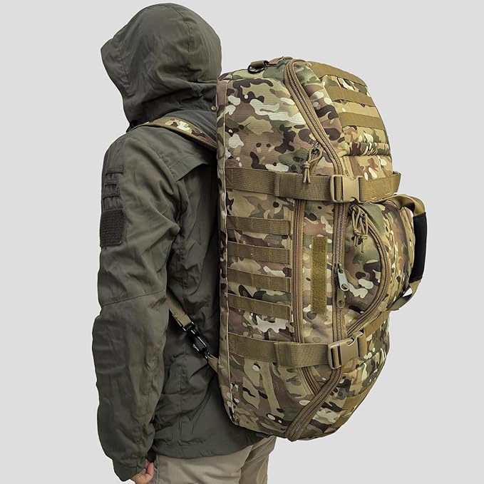 65L Large Duffle Bag, 3-in-1 Tactical Backpack MOLLE Pack for Sports, Gym, Outdoor, CP