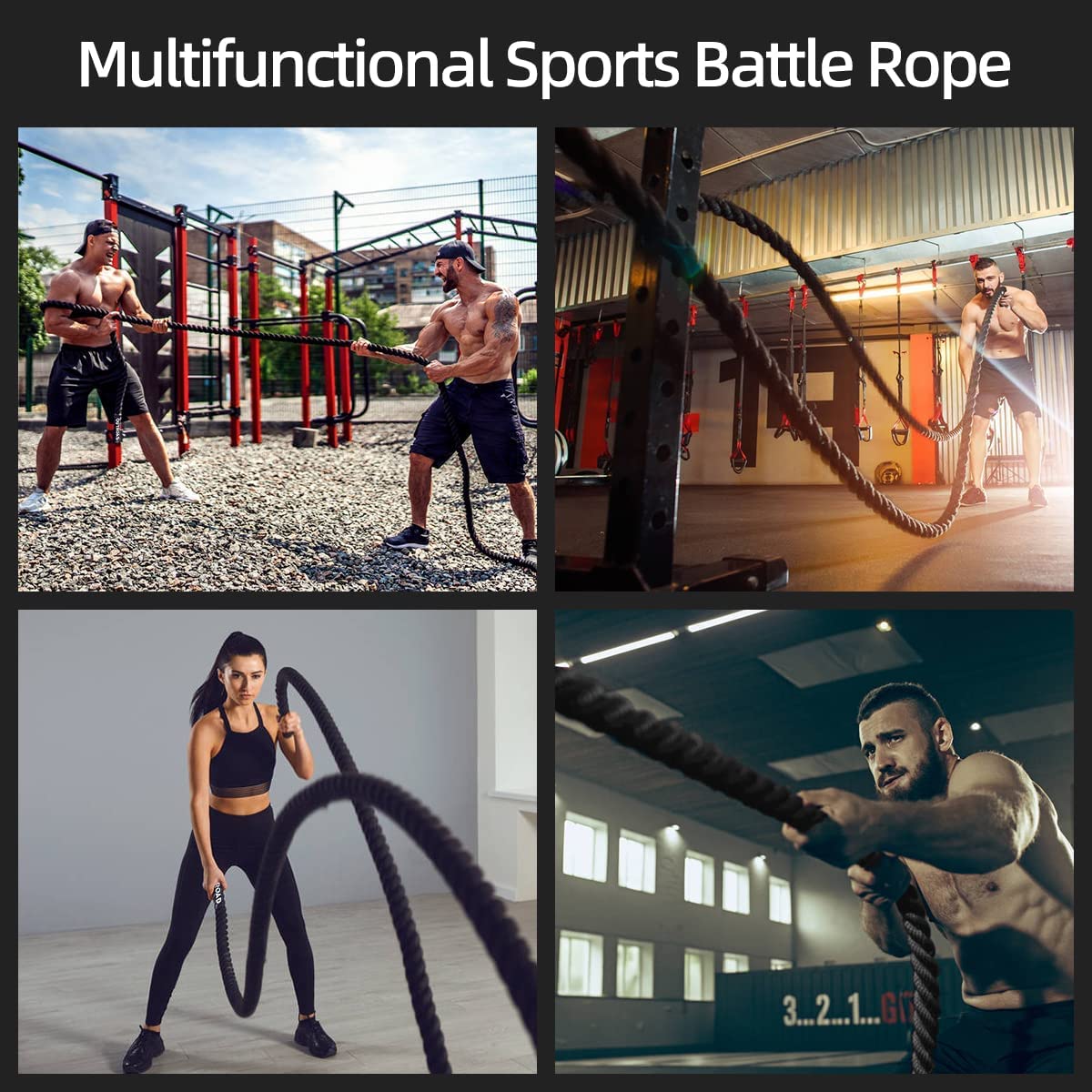 Max4out Battle Ropes 1.5 inch 30 ft - Polyester Workout Rope Heavy for Home Body Workouts Building