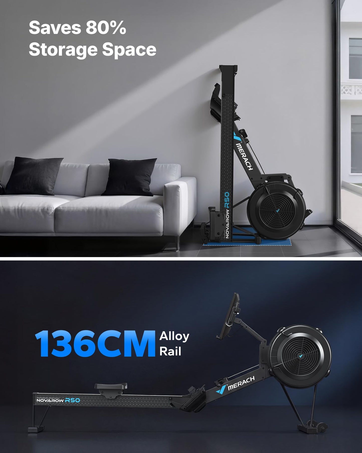 Merach R50 Pro Rowing Machine Indoor, Professional Monitor, Easy Storage