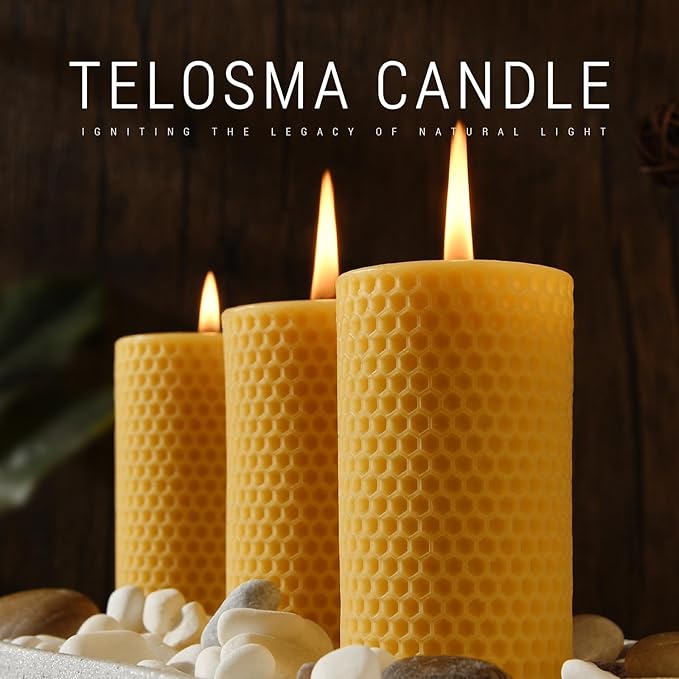 Natural Beeswax Pillar Candles 4 Packs - Honeycomb Surface - 100% Pure Beeswax Candles No Scent- for Emergency/Prayer/Relax (2inch Diameter, 4 inch Tall - Yellow)