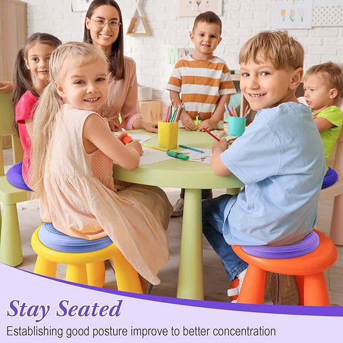Libima 4 Pcs Wiggle Seat Inflated Wobble Cushion for Sensory Kid 13 Inches Balance Disc Flexible Seating for Classroom Sensory Pad for Chair Wiggle Cushion with Needle Pump