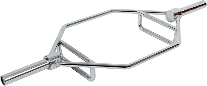 Sunny Health & Fitness Strength Training Olympic Hex Bar Barbell, High Load Capacity, Swivel Handles, Safety Clips, Knurled Handles for Deadlifts, Shoulder Presses, Shrugs, Back Rows, Weightlifting