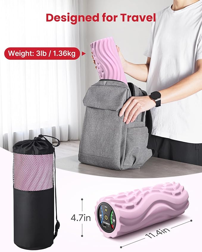 FITINDEX Vibrating Foam Roller for Back Pain, 5-Speed Foam Roller Muscle Massage, Exercise, Yoga, Muscles Deep Tissue, Pilates, Physical Therapy, Recovery, Neck, Leg, Rechargeable, Pink