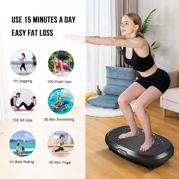 EILISON FitMaxx 3D XL Vibration Plate Exercise Machine - Whole Body Workout Vibration Platform w/Loop Bands - Lymphatic Drainage Machine for Weight Loss, Shaping, Wellness, Recovery