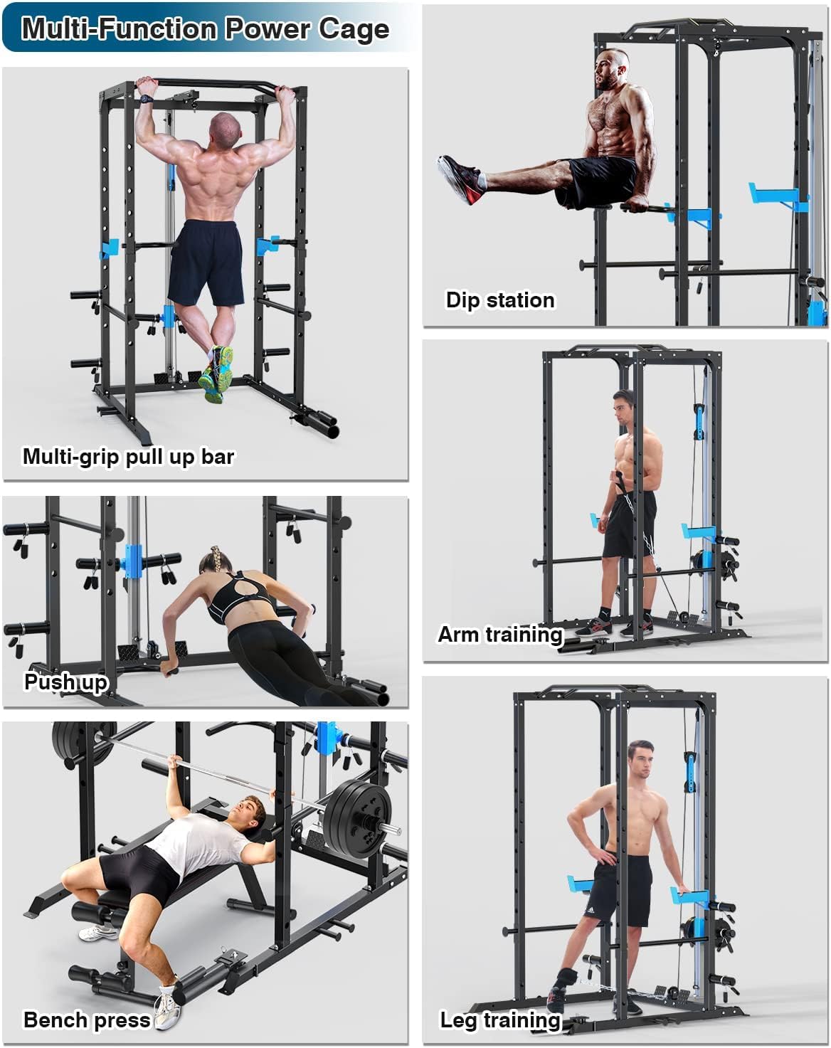 ULTRA FUEGO Power Cage, Multi-Functional Power Rack with J-Hooks, Dip Handles, Landmine Attachment
