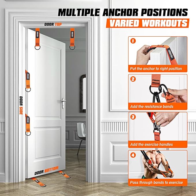 Resistance Bands, Exercise Bands with Handles, Door Anchor, Heavy-Duty Tricep Workout Equipment for Pushdowns, Bicep Curls, Face Pulls, Home Gym Equipment Training for Back, Abs, Triceps