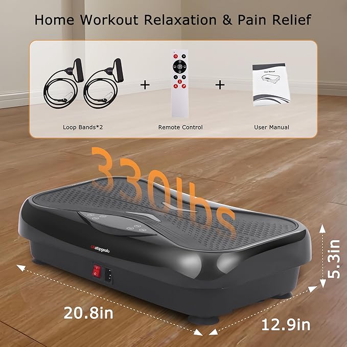Whole Body Vibration Plate Exercise Machine ??Power Vibrating Plate for Lymphatic Drainage Weight Loss, Shake Plate Exercise Platform with Touch Screen & Resistance Bands, Equipment for Women Men
