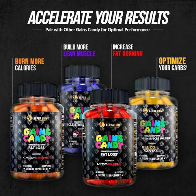 ALPHA LION Gains Candy, Supplement Pills for Muscle Pump & Blood Flow, Nitric Oxide Booster, Supports Mental Focus, Use Daily to Upgrade Workout Performance, 60 Capsules (S7)