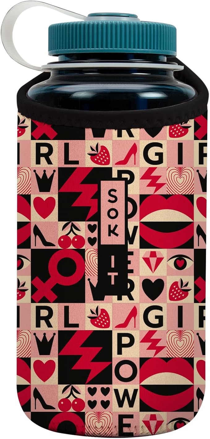 Sok It BotlSok Water Bottle Sleeve Insulated Neoprene Cover (Girl Power, Fits 32oz Nalgene)